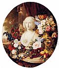 Virginie de Sartorius A Still Life With Assorted Flowers, Fruit And A Marble Bust Of A Woman painting
